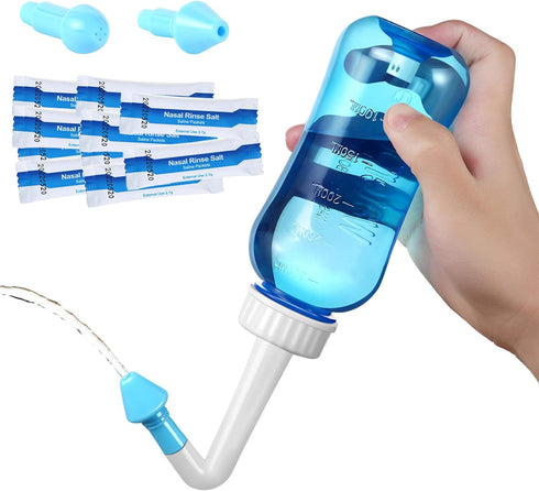 Carllg Neti Pot - Nasal Irrigation Wash Bottle with Sinus Rinse Salt for Adult & Kid (300ml Bottle with 30 Salt Packets)...