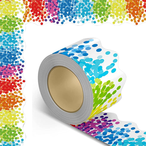 Rainbow Confetti Bulletin Board Borders for Classroom 65Ft,School Bulletin Board Decor for Teacher Student Use for Office Chalkboard,Dot Themed Bu...