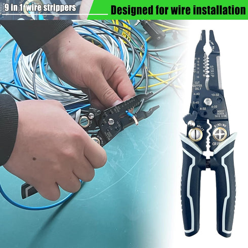 9 in 1 Wire Stripper Tool, Wire Strippers electrical, 8" Cable Cutting Tool for Wire Stripping Cutting and Crimping (10-20 AWG Solid and Stranded ...