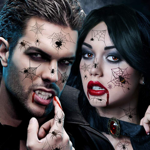 Halloween Makeup Face Temporary Tattoos - Halloween Spider Witch Costume for Women Kids Adults Men Web Stickers| Scary Black Fake Spiderweb Eye Bo...
