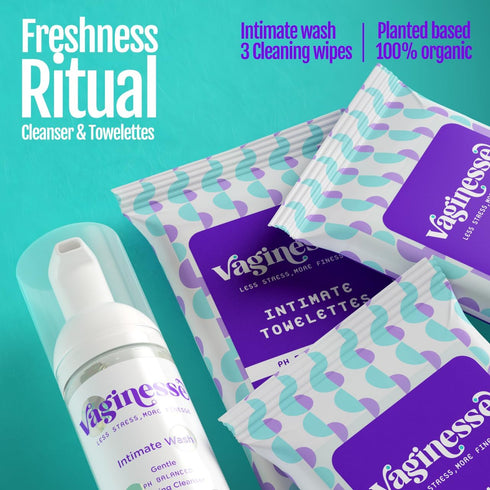 Freshness Ritual Bundle (Cleanser + Towelettes) - Ph Balancing Cleanser- Intimate Feminine Wash- Refreshing Skin Care Moisturizing Women's Hygiene...