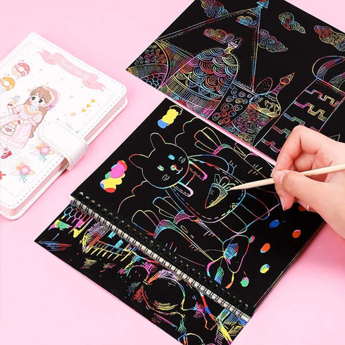 8 Pack Scratch Arts Drawing Notebook Paper for Kids Art Supplies, Large Rainbow Scratch and Sketch Books Set for Kids Party Favors...