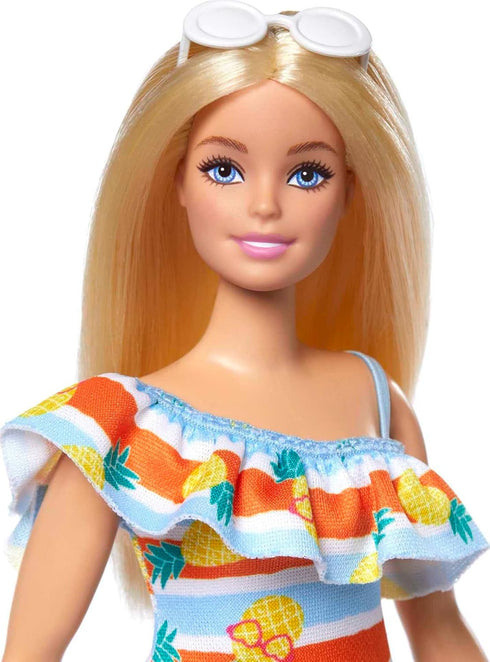 Barbie Loves the Ocean Doll, Blonde with Floral Sundress and Accessories, Doll and Clothes Made from Recycled Plastics...