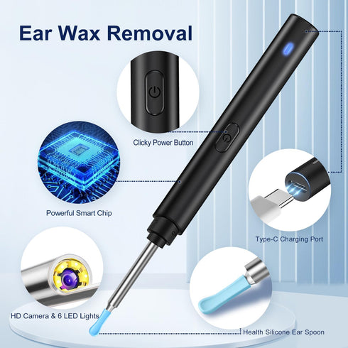 Ear Wax Removal, Ear Cleaner with Camera, Ears Wax Removal Kit with 1296P HD Ear Otoscope with 6 LED Lights, Earwax Removal Tool for iPhone, iPad ...