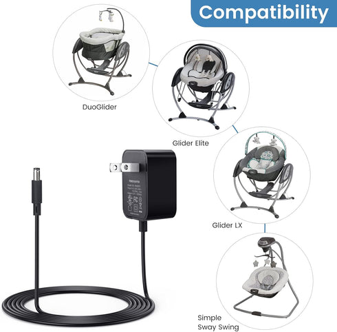 Power Cord Replacement for Graco DuetSoothe, Simple Sway Swing, Glider LX, DuoGlider, Sweetpeace, 5V Baby Swing Charger...