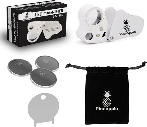 30X 60X Jewelers Loupe Magnifying Glass with Light, Lighted Magnifying Glass Jewelry Loop, Pocket Magnifier for Coins, Jewelry, Plants, Currency, ...