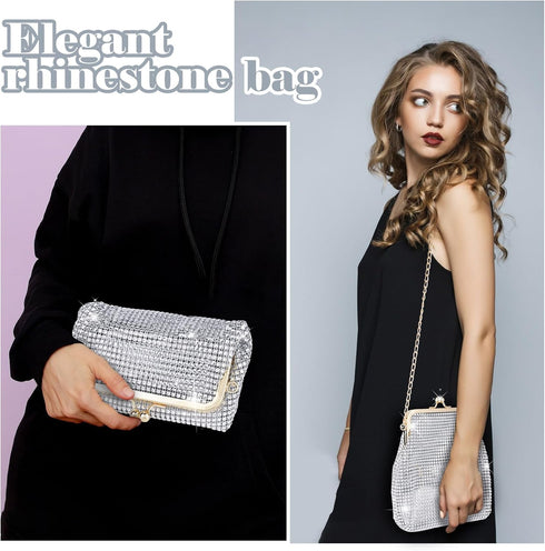 Small Sparkly Silver Purse,Sequin Bling Silver Clutch Purse,Silver Rhinestone Purse Clutch For Women 8"×6.45"×5.8"...
