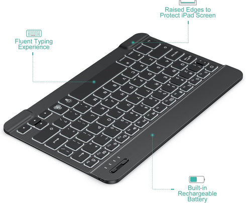 TECURS Bluetooth Keyboard and Mouse Combo for iPad - Rechargeable Wireless Keyboard & Mouse with 7-Color Backlit Compatible with iPad 10th/9th/8th...