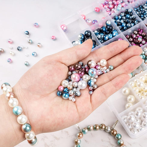 Suhome 1890pcs 4/6/8/10mm Multicolored Faux ABS Pearls Beads, Loose Round Spacer Beads, Smooth Rainbow Beads for Jewelry Making, Bracelets, Earrin...