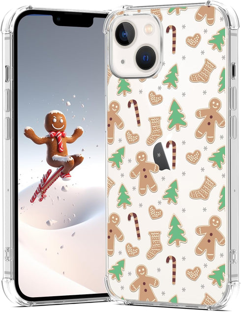 Christmas Clear Phone Case for iPhone 13 Mini,Christmas Gingerbread Man Pattern Case Cover Soft TPU Protective Slim Shockproof Cover Boys Girls Ph...