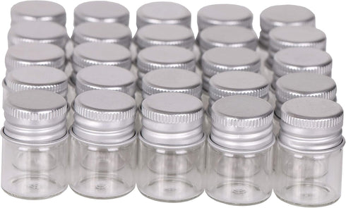 Mini Glass Bottles with Screw Caps 5ml 24 Sets Aluminum Top Metal Lids 5 Milliliter Tiny Vials Small Jars DIY Storage Art Craft Decor...