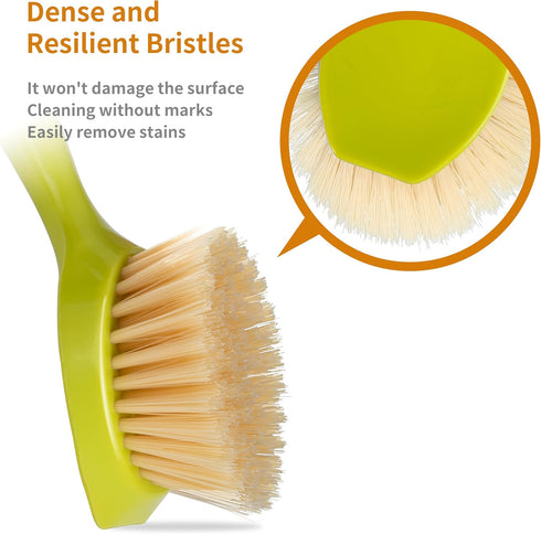 2 Pack Kitchen Dish Brush Bamboo Handle Dish Scrubber Built-in Scraper, Scrub Brush for Pans, Pots, Kitchen Sink Cleaning, Dishwashing and Cleanin...