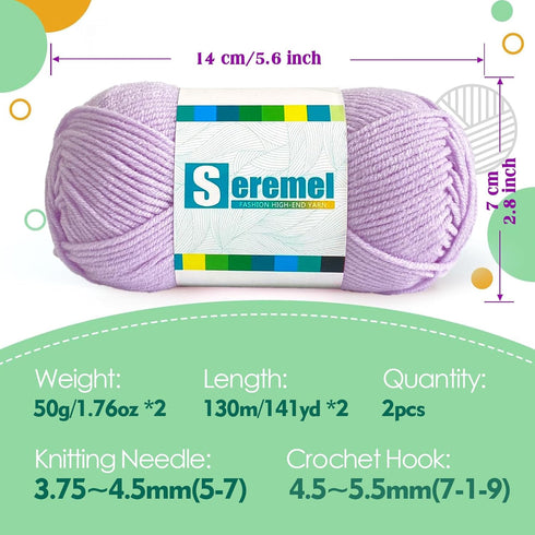 2 Pcs Soft Fluffy Acrylic Yarn for Crocheting and Knitting #4Worsted Weight Yarn-2x50g/2x 142Yards Perfect for Crafts, Blankets Hats, Gloves, Scar...