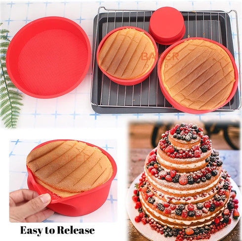 Silicone Mould for Baking Nonstick Layer Cakes Bakeware Round Cake Pans Chocolate Rainbow Cake for Birthday Wedding Party 4 6 8 9 Inch Set of 4...