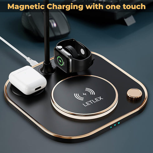 Led Desk Lamp Qi Wireless Charger – 3 in 1 Wireless Charger for Smartphone Smartwatch & Earphones – 15w Qi Wireless Fast Charger – Unique 360? Uni...