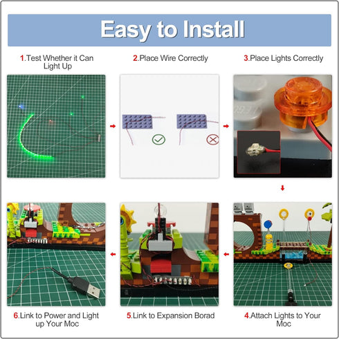 Light Up Your Bricks- 2 Pieces X Multi-Color Fast Flashing Light 30 cm, USB Powered, Compatible with All Legos, DIY Lighting...