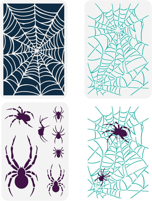 FINGERINSPIRE 3PCS Spider Web Painting Stencil 8.3x11.7inch Reusable Halloween Spider Stencil Spider Web Drawing Template Halloween Themed Stencil...