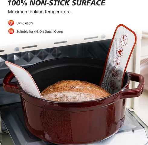 Silicone Bread Sling Dutch Oven, Non-Stick & Easy Clean Reusable Silicone Bread Baking Mat, Oval Silicone Baking Mat with Long Handle for Transfer...