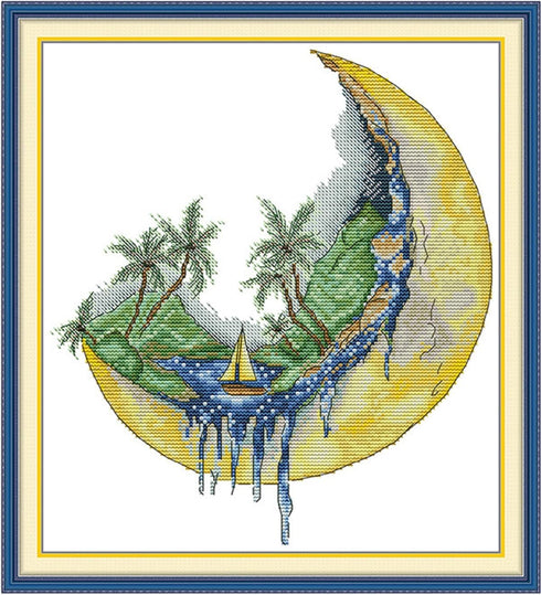 Aiorkeng Cross Stitch Kits Stamped Full Range of Embroidery Starter Kits for Adults Beginners DIY 11CT 3 Strands -Sailing on The Moon(Printed) 15....