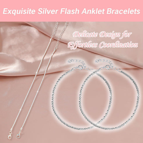 Foot Bracelets Beach Diamond Anklets for Women Bling Silver Layered Foot Bracelets 925 Sterling Silver Rhinestone Anklets Adjustable Waterproof Ch...