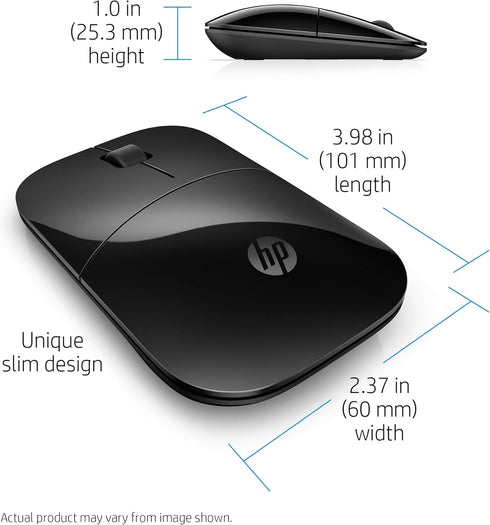 HP Wireless Mouse Z3700 (26V63AA#ABL, Black), Dimensions (mm) : 101 x 60 x 25.3...