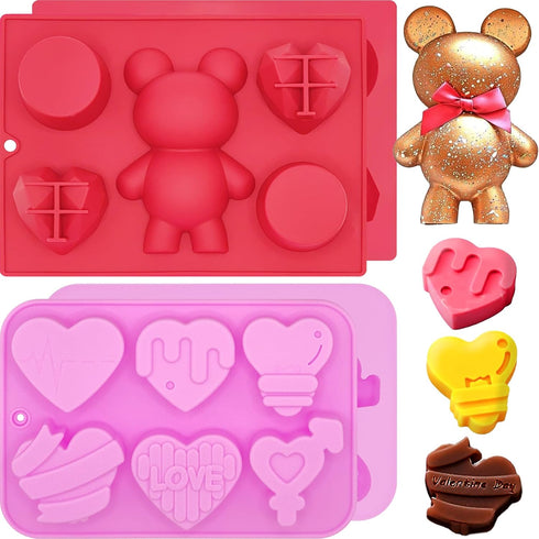 4PCS Heart Shape Silicone Molds Valentine's Day Silicone Molds Non-Stick Baking Molds Valentines Day Mold for Valentine's Day Wedding Party Suppli...