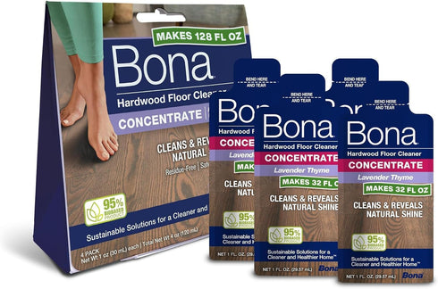 Bona Hardwood Floor Cleaner Concentrate, Lavender Thyme Scent, 1 fl oz, Pack of 4 (Makes 128 fl oz) - Residue-Free Floor Cleaning Concentrate Spra...
