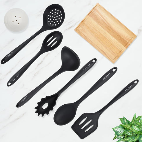 Culinary Couture Black Silicone Kitchen Utensils Set of 6, Non-Stick Heat-Resistant Silicone Kitchen Utensils Set with Steel Inner Core...