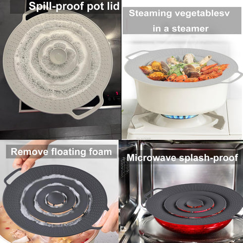 QTECLOR Pot Cover Spill Stopper Lid - Thicken Silicone Boil Over Spill Safeguard,FDA Food Grade Stopper Lid Cover for Pots and Pans, BPA-Free Inst...
