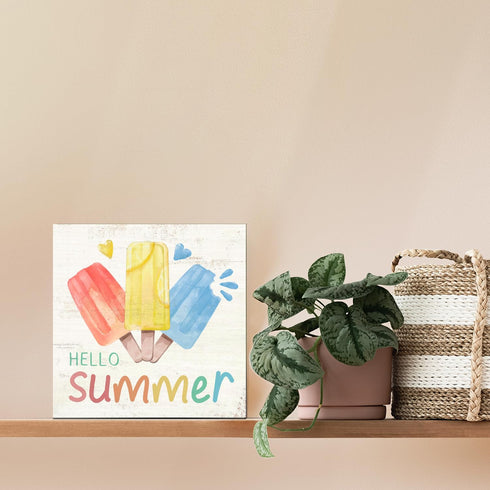 Summer-Home-Decor-Wooden-Box,Hello Summer,Summer Decorations for Home Office Indoor Farmhouse Kitchen Shelf Table,5x5 Inch...