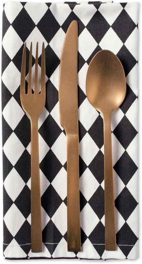 DII Halloween Tabletop, Harlequin Collection, Napkin Set, Black and Cream 6 Piece...