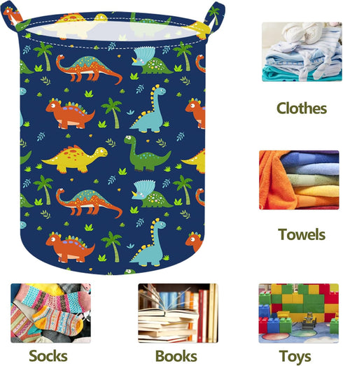 19.7 Inch Dinosaur Round Kids Laundry Clothes Hamper Dino Laundry Basket with Handles,Baby Toys Storage Organizer Bins Laundry Gift Basket for Boy...