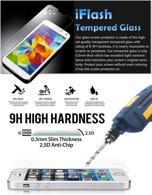 IFLASH iPhone SE 1st Gen, iPhone 5S Glass Screen Protector, Crystal Clear Tempered Glass Screen Protector for Apple iPhone 5/5S/5C/SE - Case Frien...