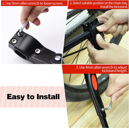 Bike Kickstand, White Kickstand with Allen Wrench, Premium Steel Bicycle Stand Fit for 22"-28" Bike (1 Pack, White)...