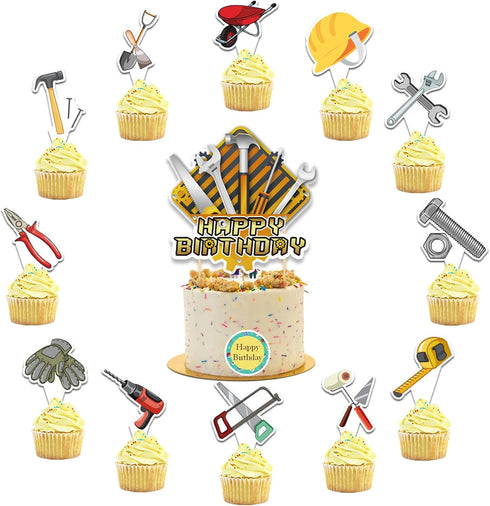 25 Pcs Tools Cake Topper Cupcake Toppers Tools Cake Decorations for Tools Party Decorations Tool Birthday Party Supplies...