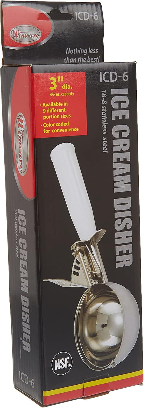 Winco ICD-6 No.6 Ice Cream Disher with Plastic Handle, White...