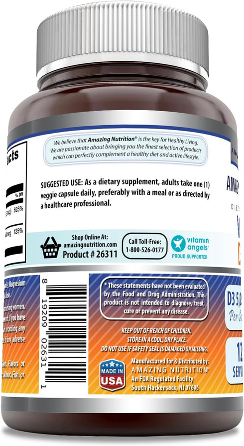 Amazing Formulas Vitamin D3 5000 IU with Vitamin K2 100 Mcg | 120 Veggie Capsules Supplement | Non-GMO | Gluten Free | Made in USA...