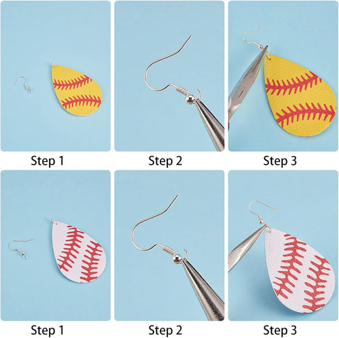 SUNNYCLUE DIY Make 8 Pairs Sport Charms Faux Leather Earring Making Starter Kit American Football Charm Flat Round Baseball Teardrop Charms for Je...