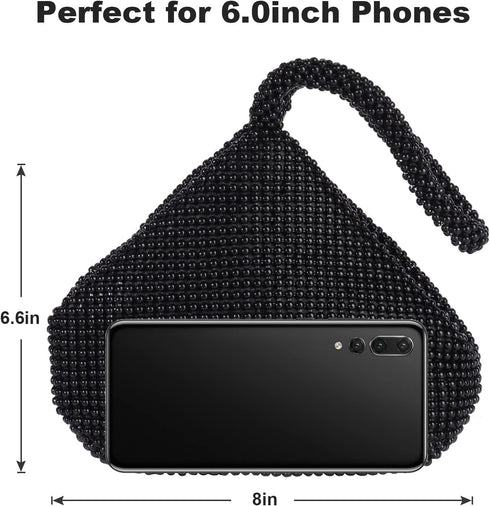 ele ELEOPTION Women Black Beaded Clutch Purse Women's Evening Clutch Triangle Lady Girl Evening Bag for Cocktail Wedding Party for 6.0inch Android...