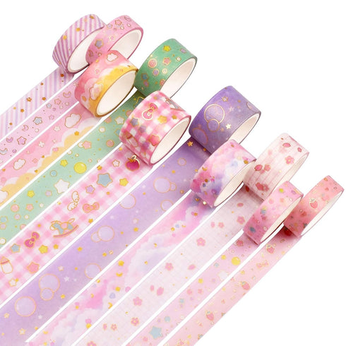 10Rolls Washi Tape Set, Cute Gold Foil Geometric Pattern Decorative Masking Tape Sets for Craft,Kids,Scrapbook,DIY,Gift Wrapping...