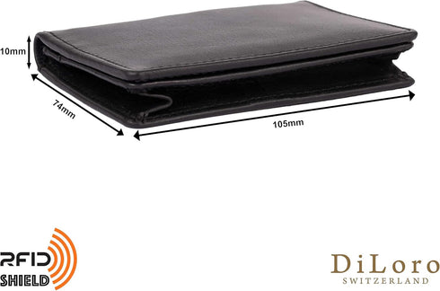 Leather Wallets for Men and Women Small Travel Bifold Card Holder Full Grain Black Nappa Leather...