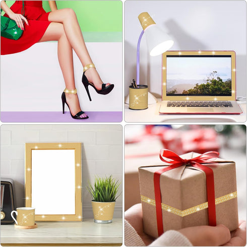 Self Adhesive Rhinestone Strips Bling Crystal Rhinestone Ribbon Glitter Diamond Roll Stickers Trim Rhinestones for DIY Crafts Fabric Car Shoes Mob...