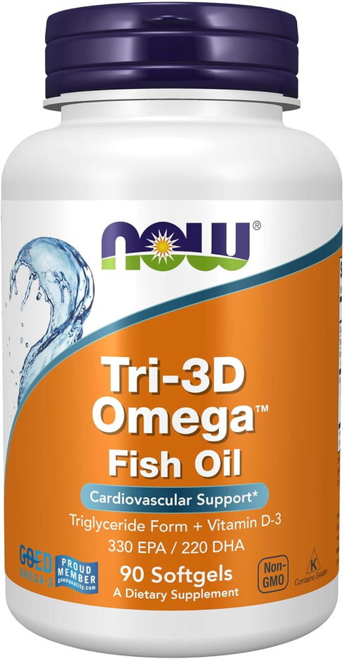 NOW Supplements, Tri-3D Omega™, Triglyceride Form of Omega-3 Fish Oil + Vitamin D-3, Molecularly Distilled, 90 Softgels...
