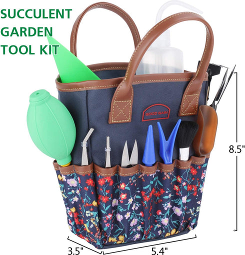 G GOOD GAIN Garden Succulent Kit with Organizer Bag, Indoor Mini Hand Gardening Tool Set, 14 Pieces Tools for Bonsai Planter Miniature Fairy Plant...