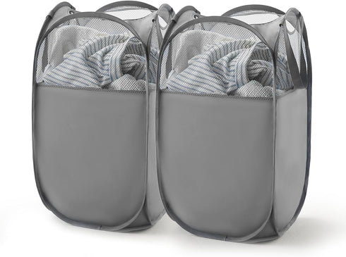 TECHMILLY Pop Up Foldable Laundry Basket, Mesh Laundry Hamper with Reinforced Handles for Dirty Clothes Storage in Dorm, Laundry Room, Bathroom, G...