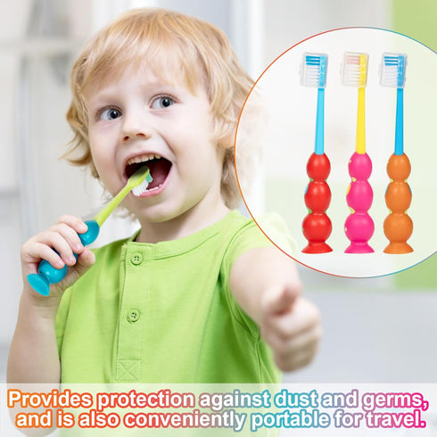 Kids Toothbrush 4 Pack - Soft Bristles with Suction Cup for Easy Storage, Toddler Toothbrush Children Sized Brush Head, Girl & Boy Set...