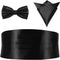 VICASKY 3pcs Mens Pocket Square Bow Tie and Cummerbund Set Mens Satin Bow Tie Cummerbund Hanky Handkerchief Black Mens Formal Satin Bowtie and Cum...
