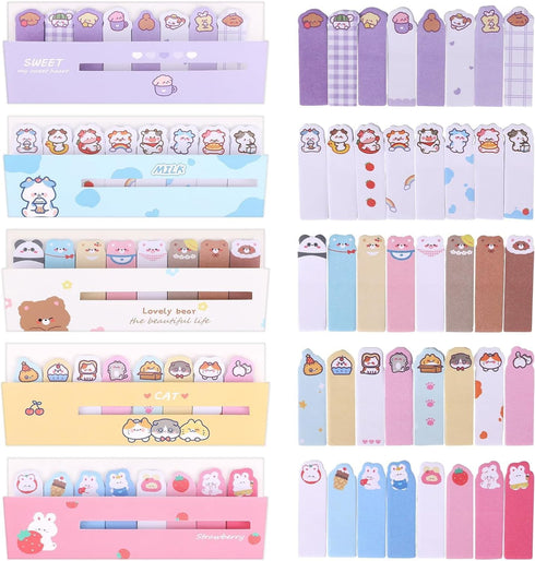 1200 Pcs Self-Stick Index Tabs Sticky Note Tabs Cartoon Page Flags Cute Animals Bookmarks Mini Sticky Note Paper Page Markers Stickers for Student...