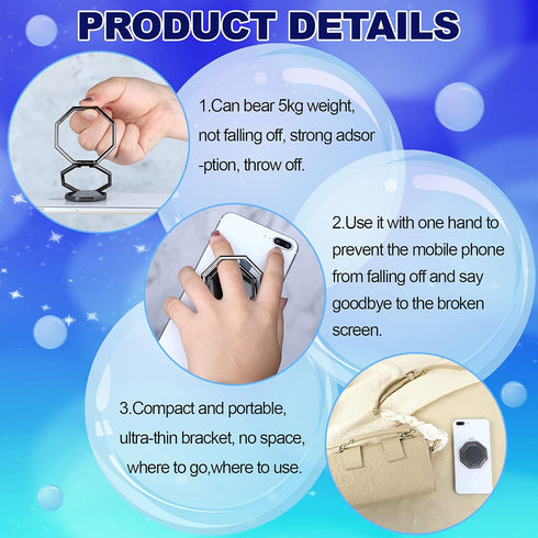 3 Pieces Cellphone Ring Holder Foldable Finger Kickstand 360° Rotation Cell Phone Stand Adjustable Phone Holder for Desk, Magnetic Car Mount, Phon...
