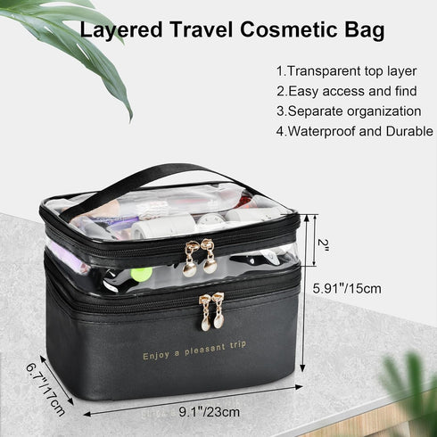 Large Layer Travel Makeup Bags - Clear Makeup Bag Organizer | Skincare Bag | Layer Makeup Organizer Bag | Travel Cosmetic Bags for Women | Double ...